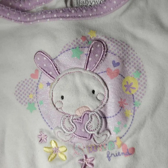 BabyWorks "Sweet Friend" Glittery White and Purple Polka Dot Bunny Top 3-6MOS - Picture 12 of 12